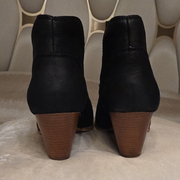 Frye Black Leather Ankle Booties with Wooden Heel - Picture 5 of 16